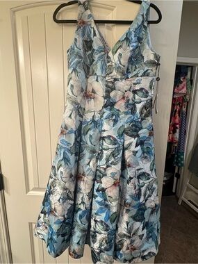 Adrianna Papell Blue Floral Fit-and-Flare Dress